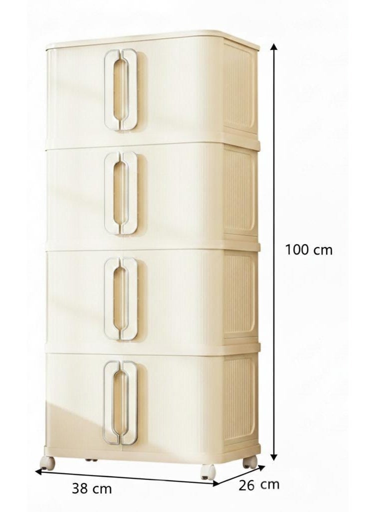 Spaceshoop 4 Tier Plastic Storage Cabinet with Wheels Modern Fluted Design Organizer with Transparent Drawers and Easy Pull Handles Cream White Small - Image 2